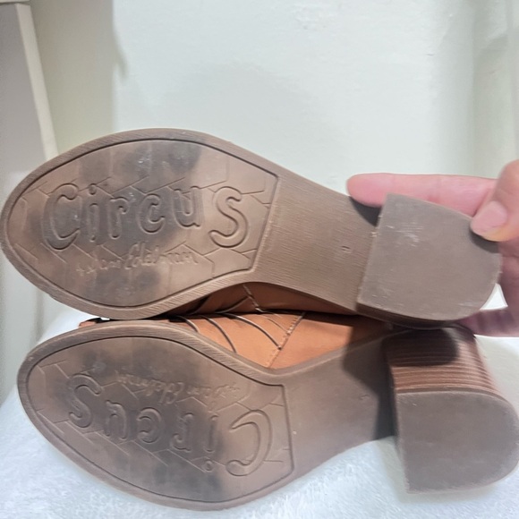 Sam Edelman Tan Heeled Boots with Open Toe and Chunky Heel size 9M kesler - Picture 11 of 16